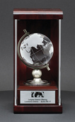 Crystal Globe Mahogany Cased Award 14A