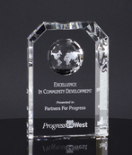 Crystal Award - Thick Self Standing with Recessed Globe 16C