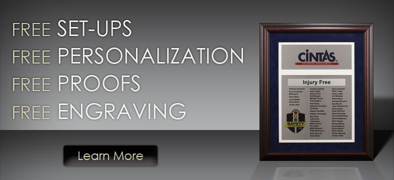 Free set-ups, free personalization, free proofs, free engraving.